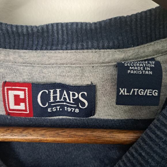 Chaps Mens Gray Blue Long Sleeve Striped 100% Cotton Shirt XL - Picture 4 of 5